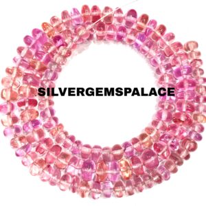 AAAA+ Padparadscha Pink Sapphire Smooth Beads Sapphire Rondelle Strand 5/7mm Pink Sapphire Gemstone Beads Smooth Sapphire Beads String 17”