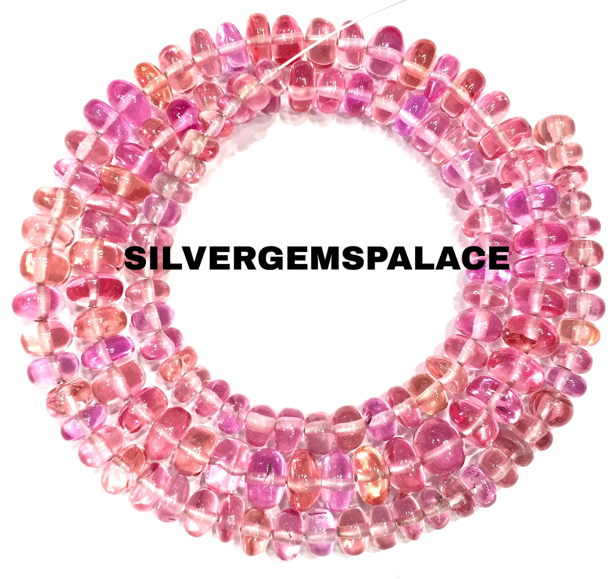 Aaaa+ Padparadscha Pink Sapphire Smooth Beads Sapphire Rondelle Strand 5/7mm Pink Sapphire Gemstone Beads Smooth Sapphire Beads String 17”