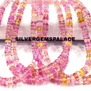 AAAA+ Padparadscha Pink Sapphire Rondelle Beads Grapefruit Color Beads 4/6mm Multi Pink Sapphire Gemstone Beads Smooth Sapphire Beads 18”