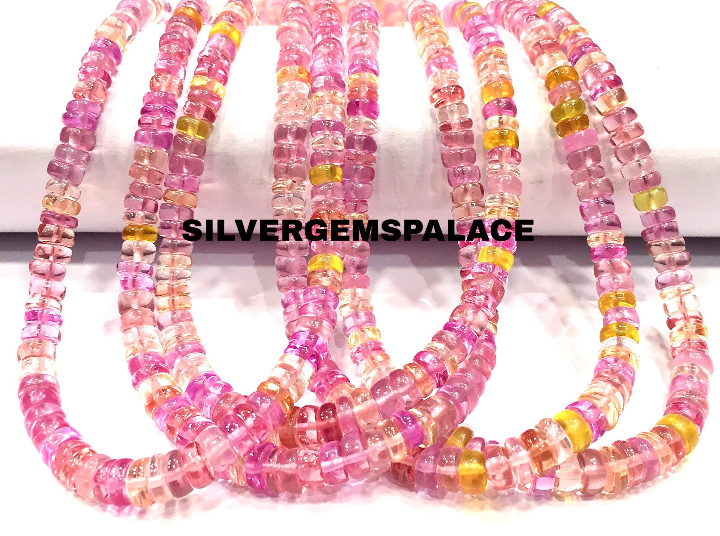 Aaaa+ Padparadscha Pink Sapphire Rondelle Beads Grapefruit Color Beads 4/6mm Multi Pink Sapphire Gemstone Beads Smooth Sapphire Beads 18”