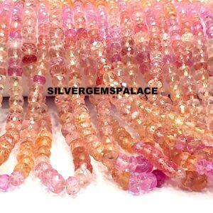 AAAA+ Padparadscha Pink Sapphire Shaded Rondelle Beads Grapefruit Color Beads 4/5mm Multi Pink Sapphire Gemstone Beads String 16” Strand.