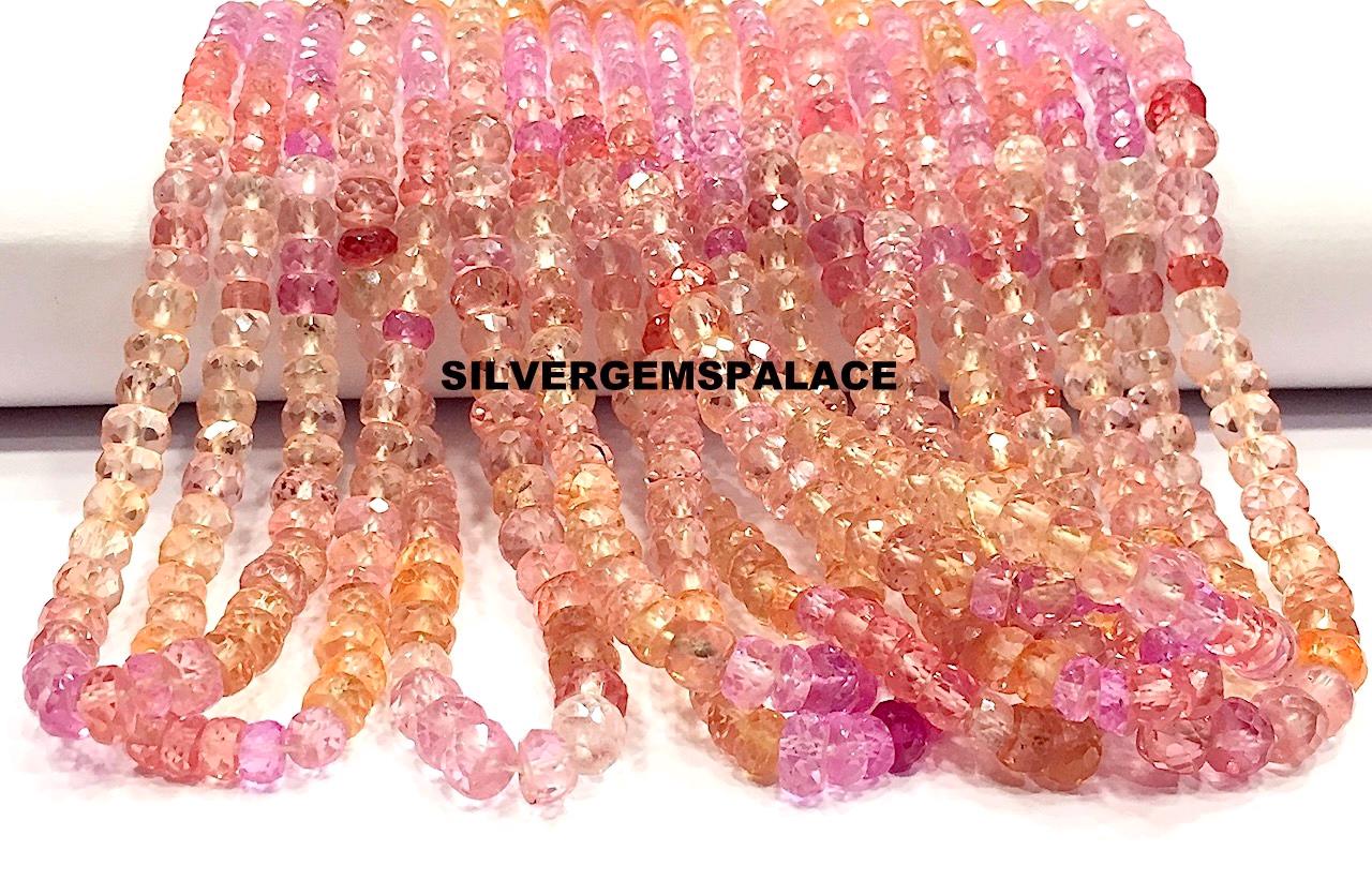 Aaaa+ Padparadscha Pink Sapphire Shaded Rondelle Beads Grapefruit Color Beads 4/5mm Multi Pink Sapphire Gemstone Beads String 16” Strand.