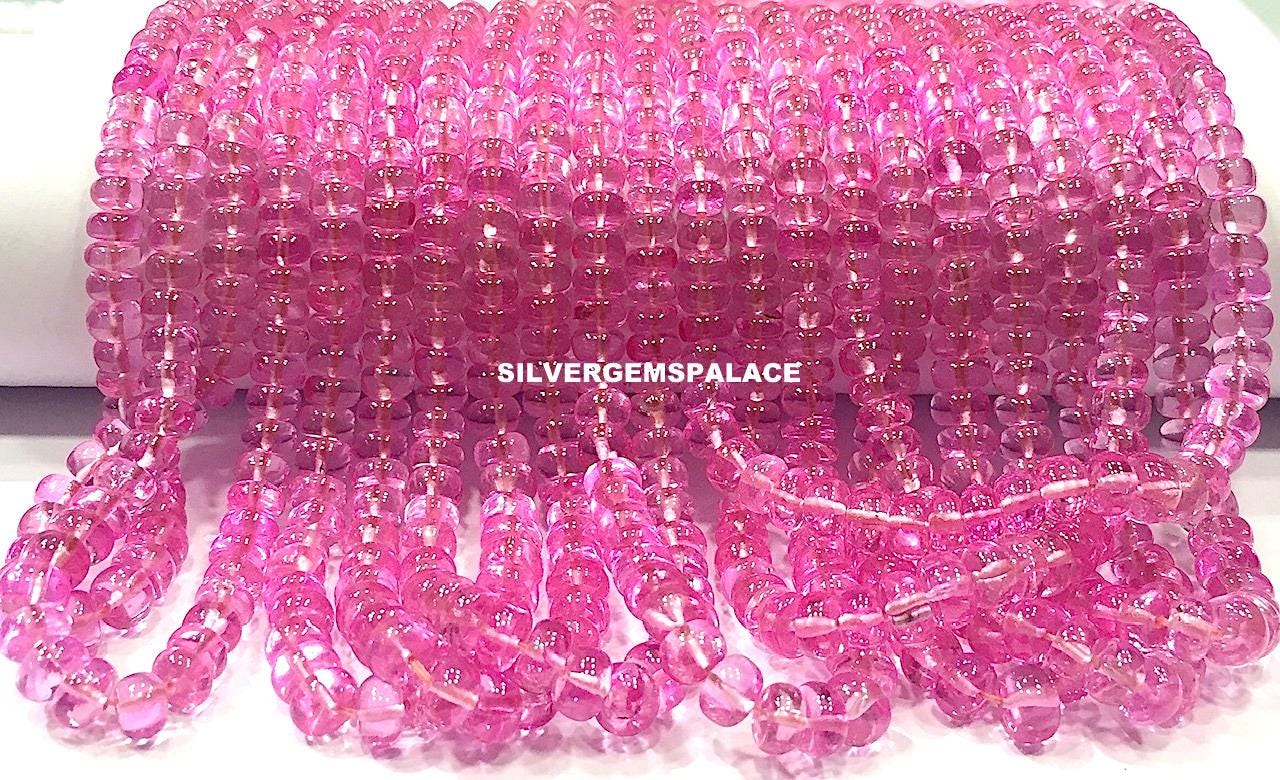 Aaaa+ Rare Pink Sapphire Smooth Rondelle Beads 4-5.5mm Beads Pink Sapphire Gemstone Beads Baby Pink Sapphire Beads Wholesale Sapphire String