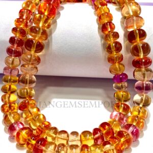 AAAA+ Rarest~~Sparkling Padparadscha Sapphire Gemstone Beads Orange Sapphire Smooth Rondelle Beads Yellowish Pink Sapphire Graduated Strands