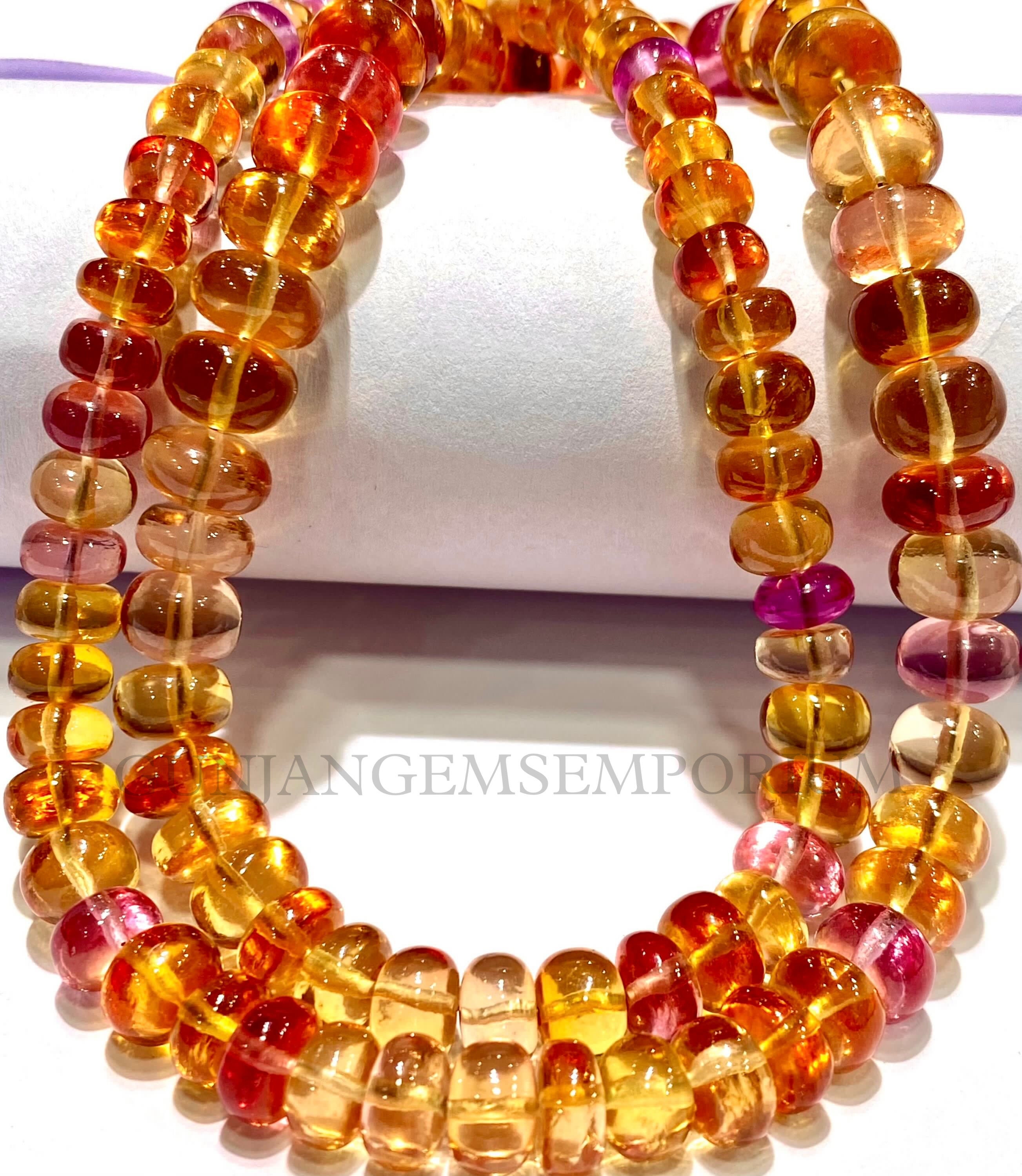 Aaaa+ Rarest~~sparkling Padparadscha Sapphire Gemstone Beads Orange Sapphire Smooth Rondelle Beads Yellowish Pink Sapphire Graduated Strands