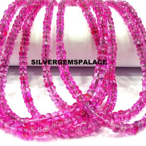 AAAA+ Pink Sapphire Smooth Rondelle Beads 4/5mm Rondelle Beads Plain Sapphire Gemstone Beads Pink Sapphire Beads String Jewelry Making Beads