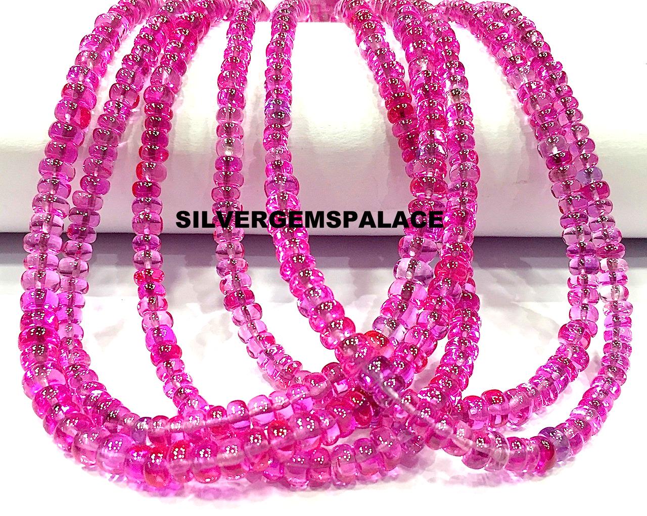 Aaaa+ Pink Sapphire Smooth Rondelle Beads 4/5mm Rondelle Beads Plain Sapphire Gemstone Beads Pink Sapphire Beads String Jewelry Making Beads