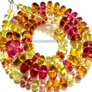 Colorful Yellow Pink Padparadscha Sapphire Beads Aaaa+ Grade Mix Yellow Pink Sapphire Smooth Rondelle Beads 8/14mm Smooth Sapphire Rondelles