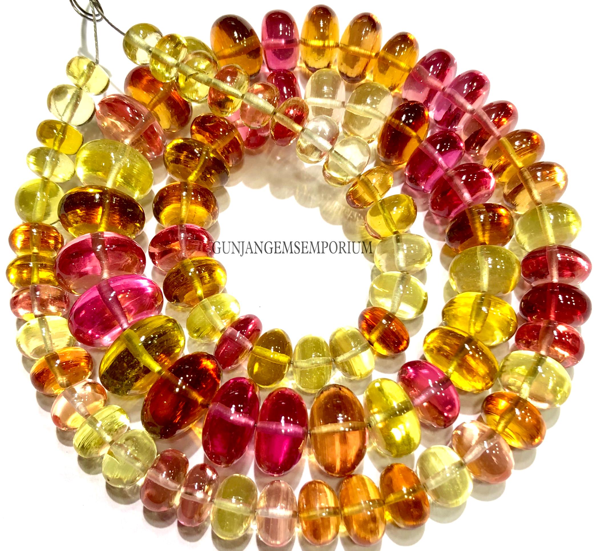 Colorful Yellow Pink Padparadscha Sapphire Beads Aaaa+ Grade Mix Yellow Pink Sapphire Smooth Rondelle Beads 8/14mm Smooth Sapphire Rondelles