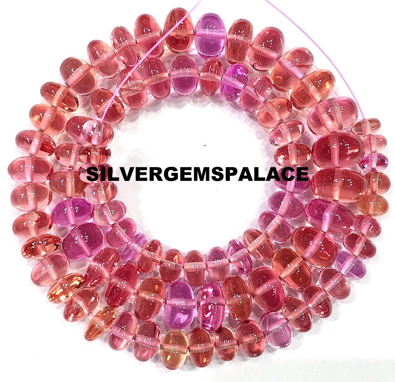 Extremely Beautiful~aaaa+ Padparadscha Sapphire Smooth Rondelle Beads Peachy Pink Sapphire Gemstone Beads 6/10mm Graduated Beads Strand 15”