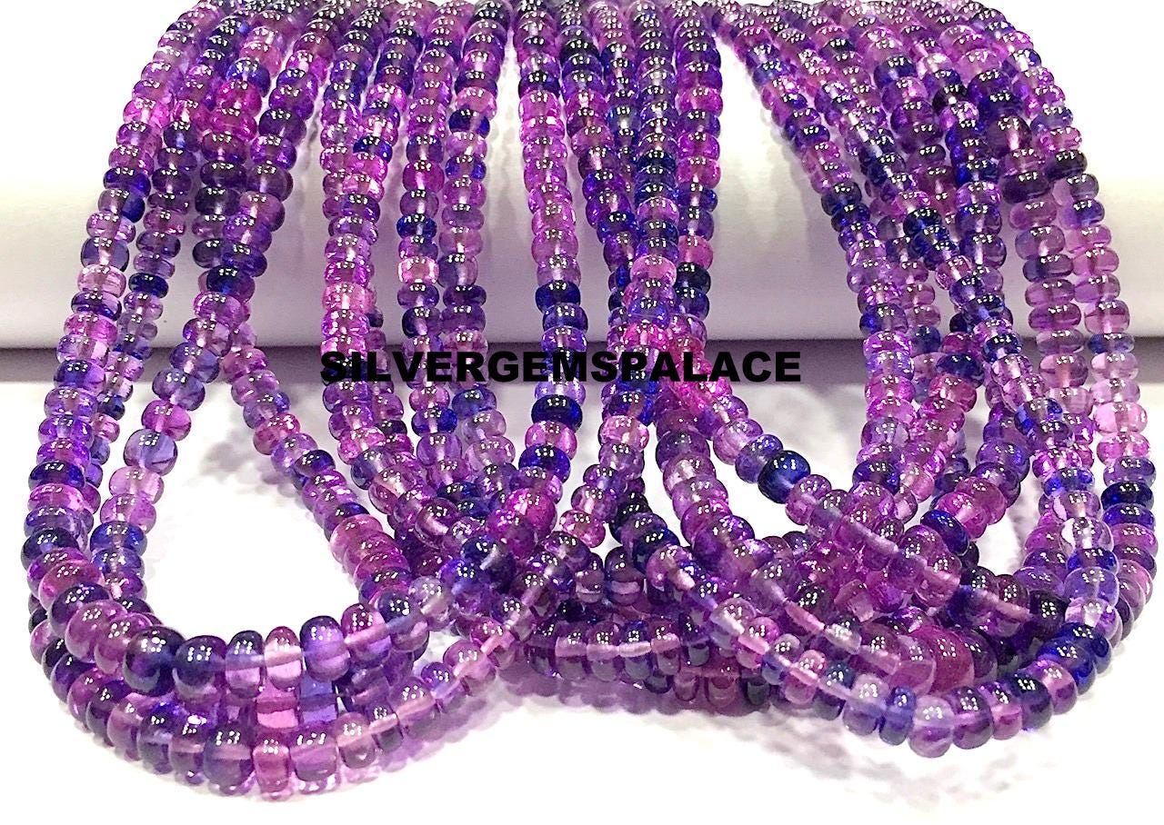 Gorgeous Pink Purple Sapphire Gemstone Beads Smooth Sapphire Rondelle Beads 4/5mm Pink Sapphire Beads Strand Polished Sapphire Stones String
