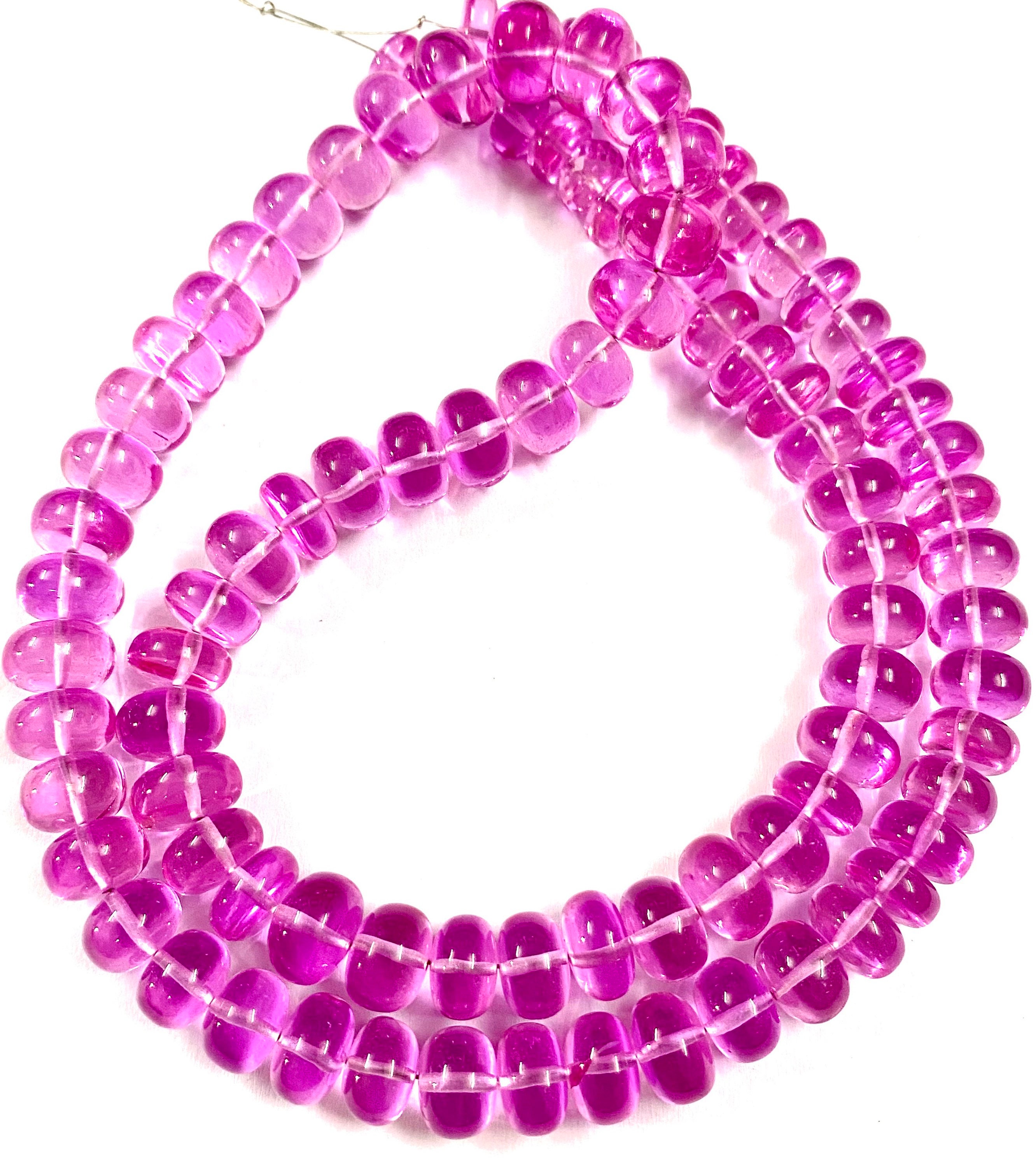 Gorgeous~aaa++ Top Quality Pink Sapphire Gemstone Beads Pink Sapphire Smooth Rondelle Beads 8-10mm Pink Sapphire Beads 18” Sapphire Jewelry