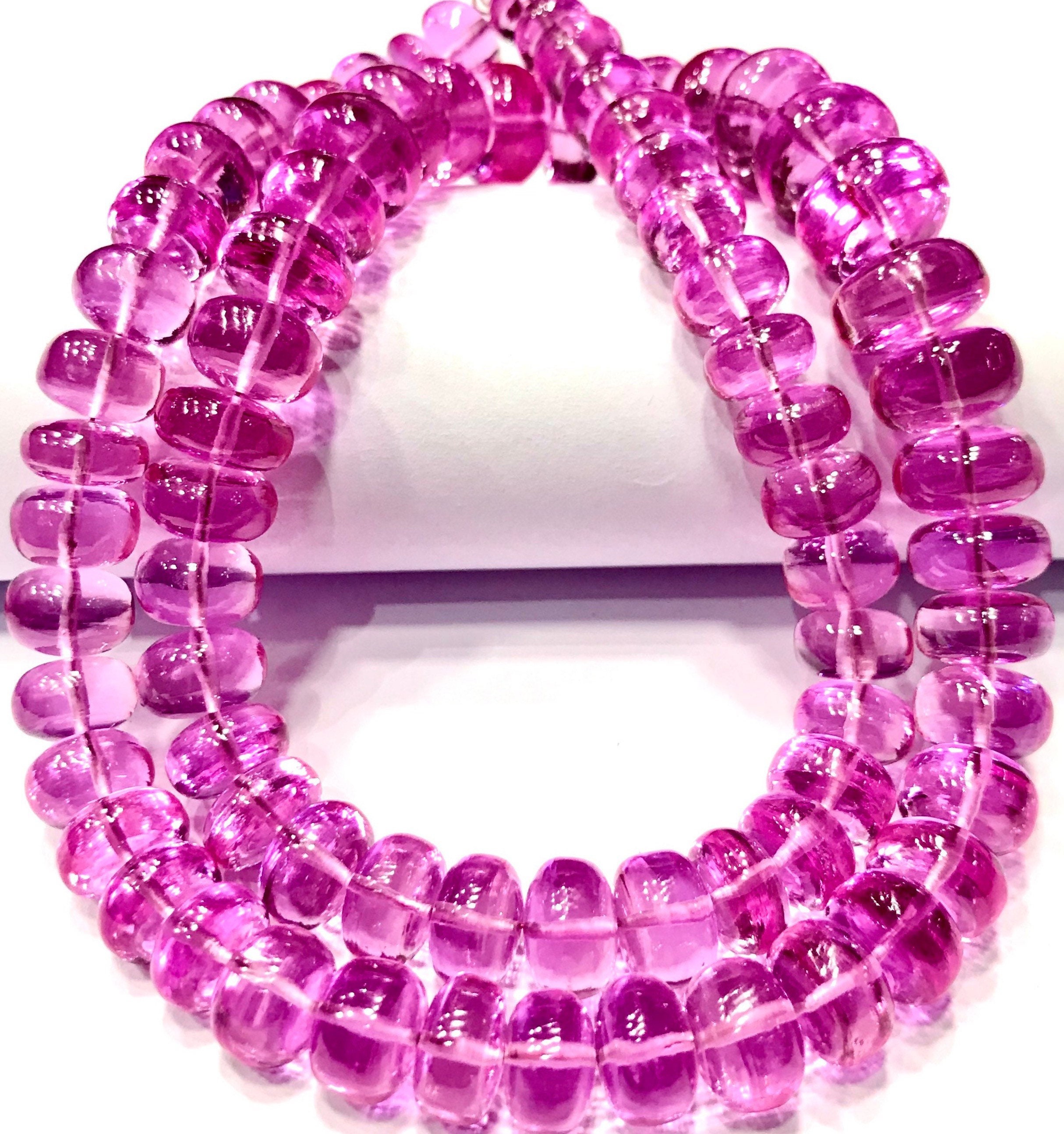 Gorgeous~~aaaa+ Quality~~baby Pink Sapphire Smooth Rondelle Beads 8-12mm Pink Sapphire Gemstone Beads Graduated Strand Sapphire Smooth Beads