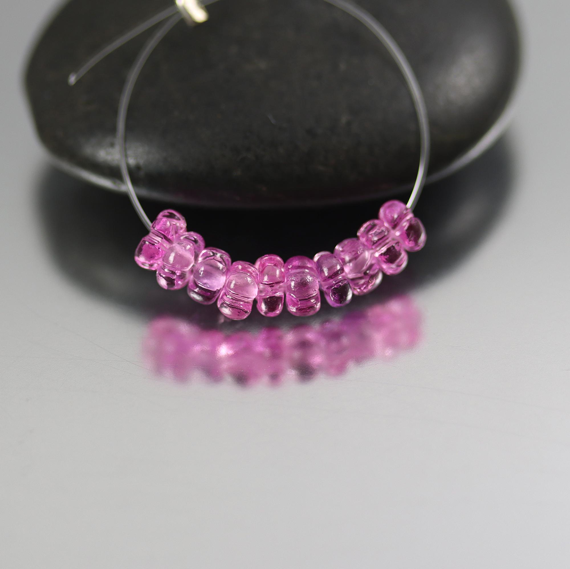 Purplish Pink Sapphire Pumpkin Beads - Set Of 10 - Sapphire Rondelle Beads - 3 Mm