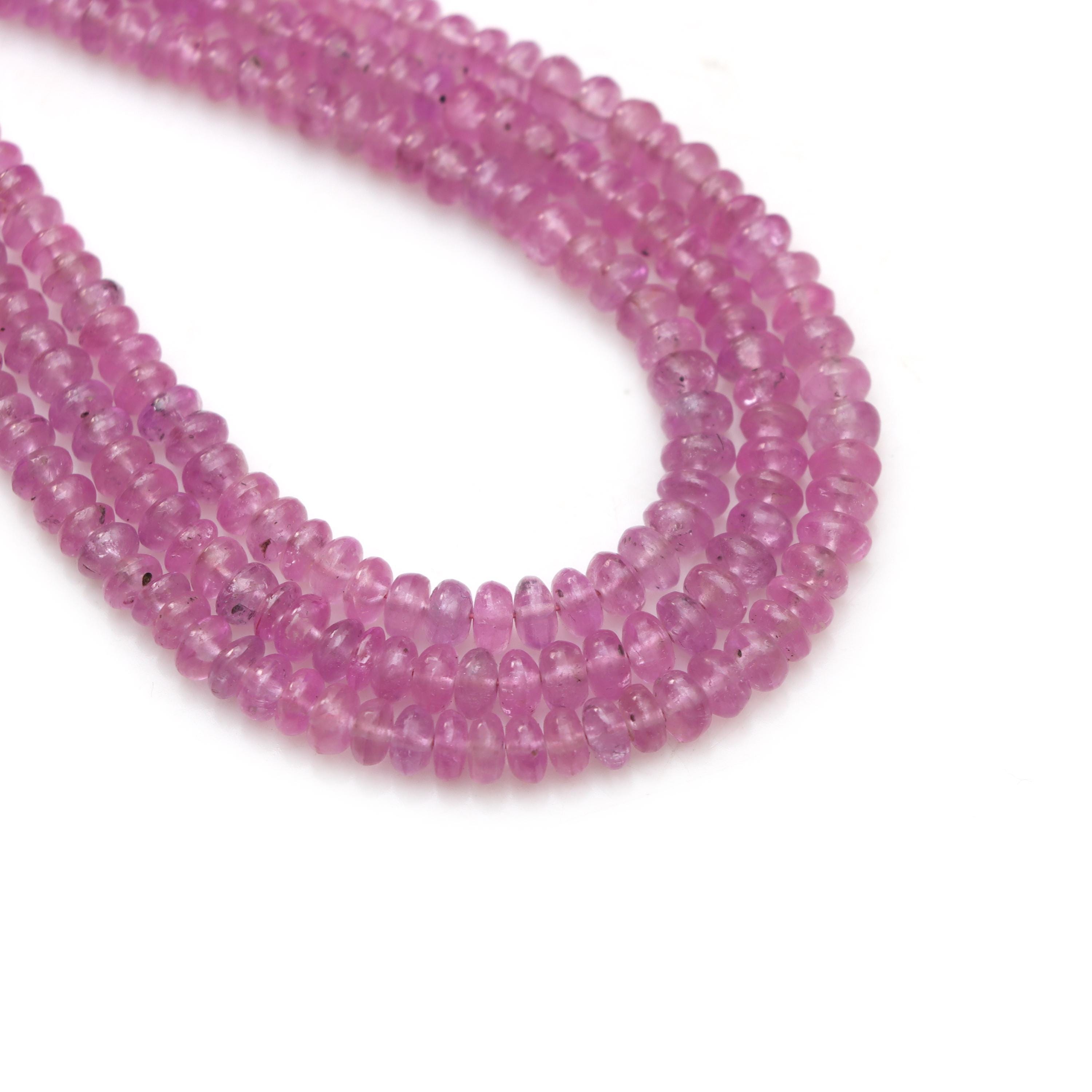 Pink Sapphire Smooth Rondelle Beads, 3.5 Mm To 5 Mm, Pink Sapphire Jewelry Making Beads, 8 Inches / 18 Inches Full Strand, Price Per Strand