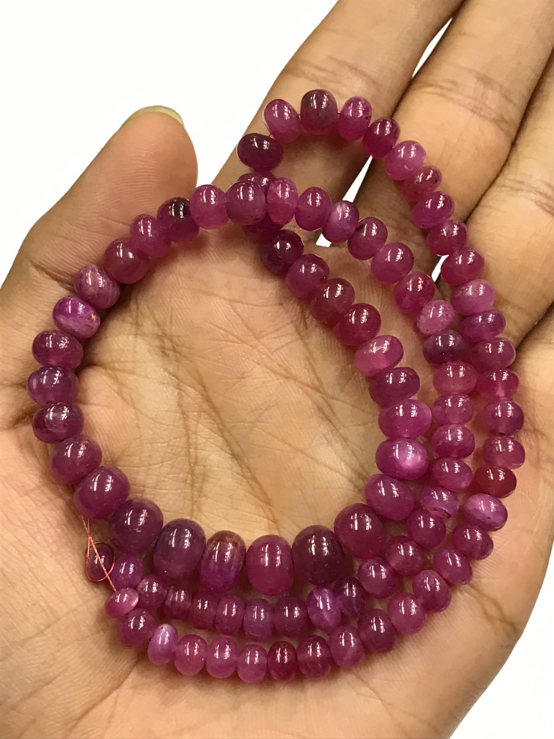 Top Quality Natural Smooth Pink Sapphire Rondelles/6*8mm 18” Smooth Pink Sapphire Gemstone Beads/pink Sapphire Stone Smooth Rondelle/genuine