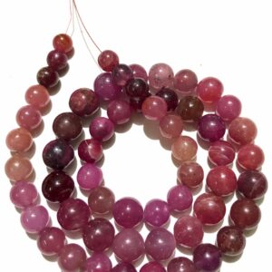 Beautiful AAA+ Pink Sapphire 7-10mm Smooth Round Shape Gemstone Beads/19” Natural Pink Sapphire Smooth Balls/Pink Sapphire 7-10mm Spheres