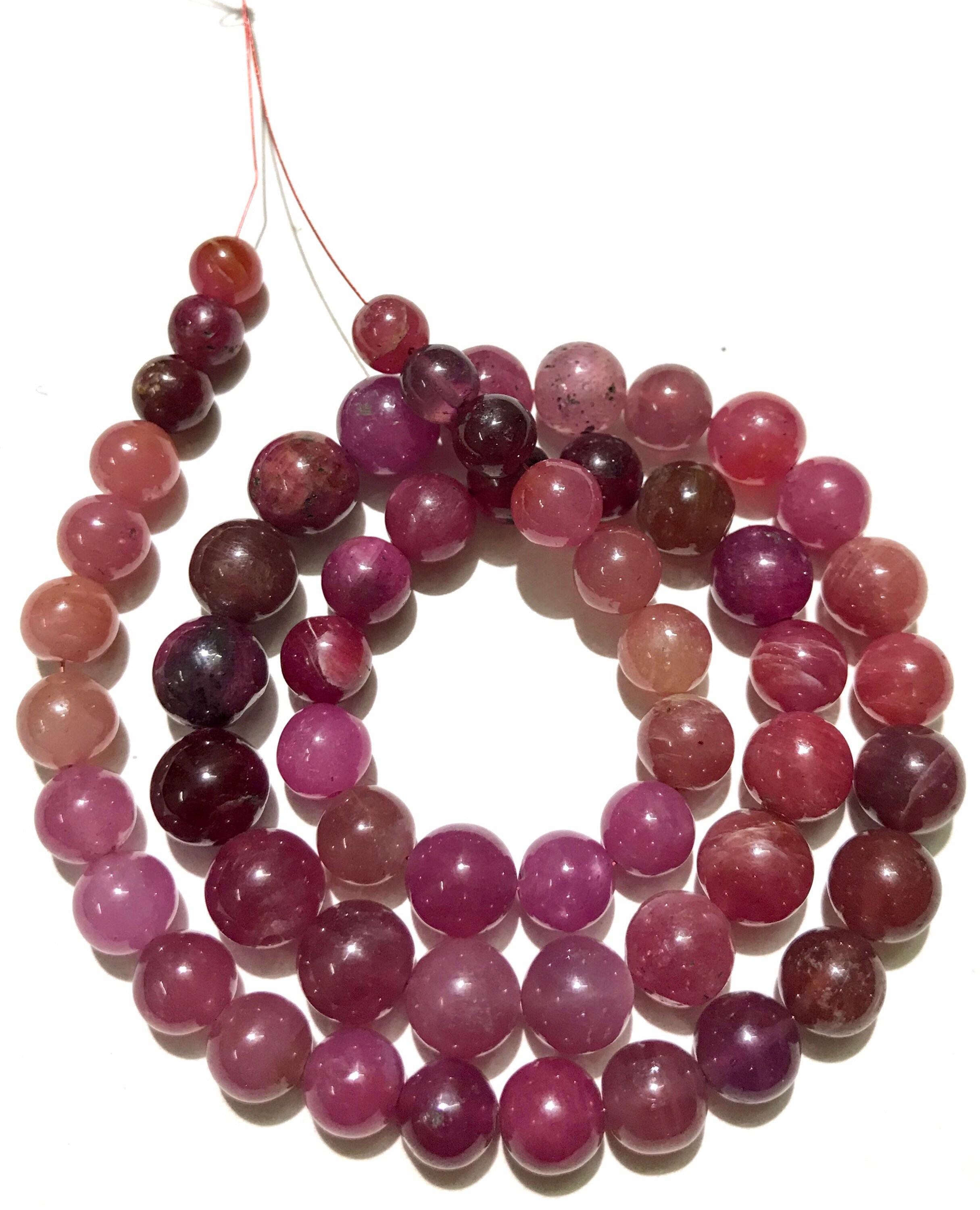 Beautiful Aaa+ Pink Sapphire 7-10mm Smooth Round Shape Gemstone Beads/19” Natural Pink Sapphire Smooth Balls/pink Sapphire 7-10mm Spheres