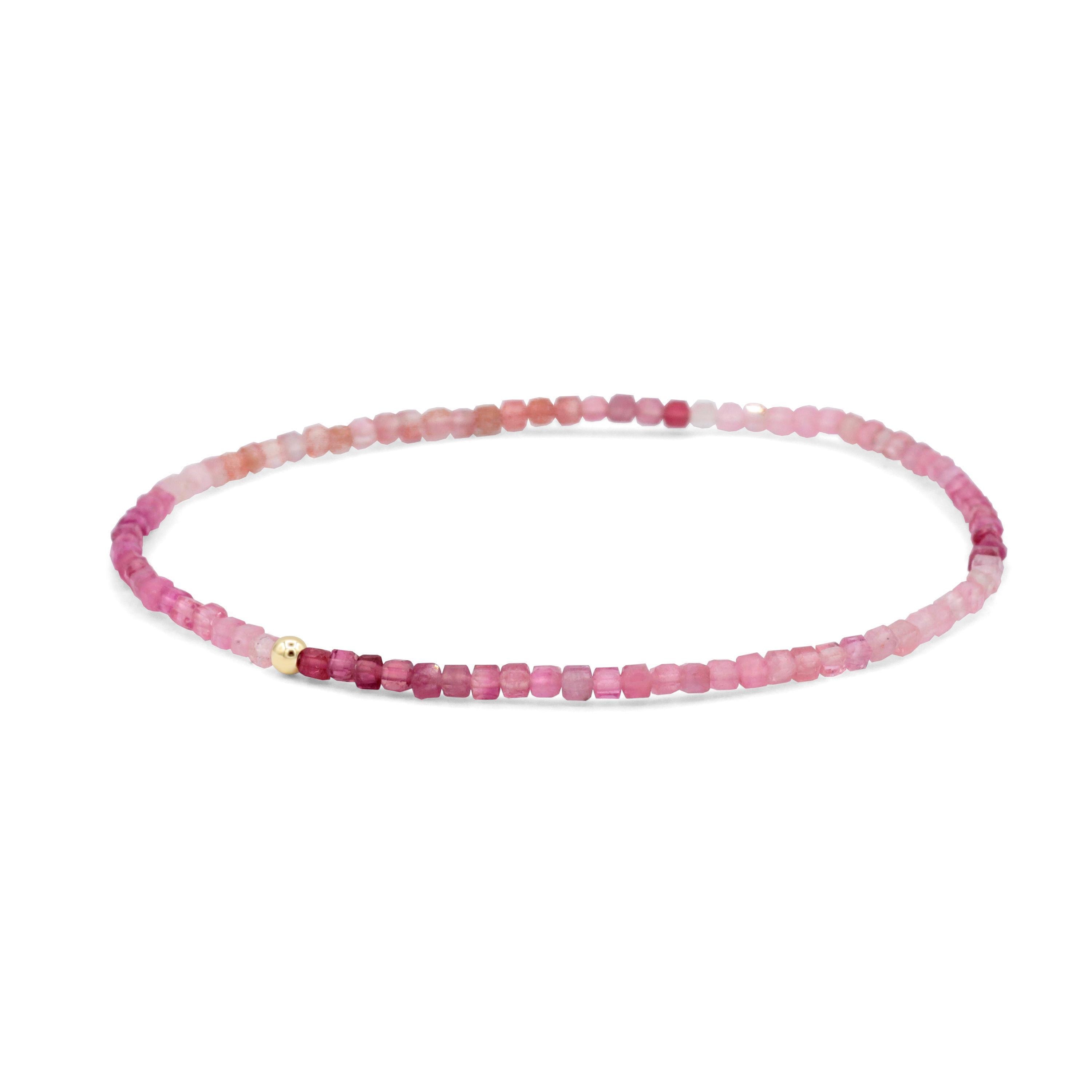 14k Gold Genuine Pink Tourmaline Bracelet | [ebpm1098] Pink Tourmaline Beaded Bracelet| Pink Tourmaline Jewelry | Pink Tourmaline *bss *g