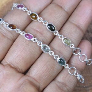 Pink Tourmaline Bracelet, 925 Sterling Silver, Multi Gemstone Pink Tourmaline Bracelet, 925 Sterling Silver, Multi Gemstone