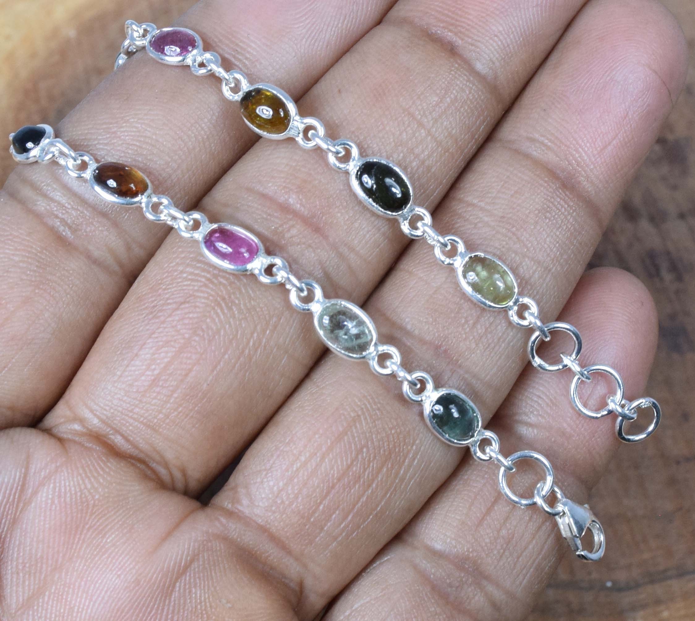 Pink Tourmaline Bracelet, 925 Sterling Silver, Multi Gemstone