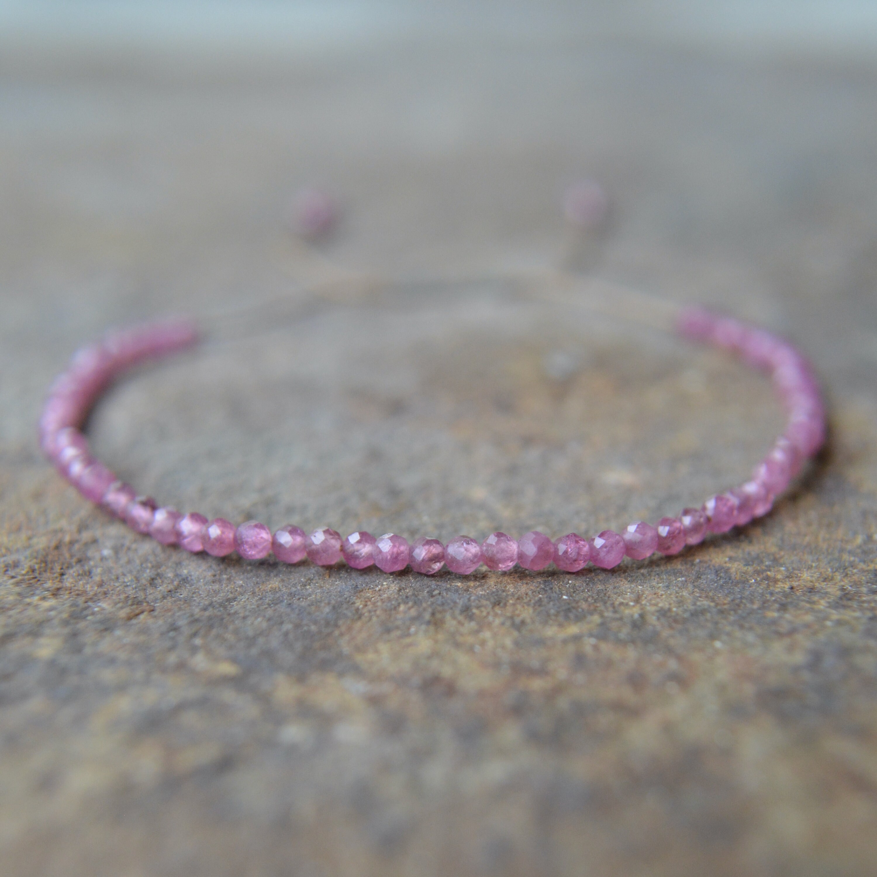 Pink Tourmaline Adjustable Silk Bracelet October Birthstone