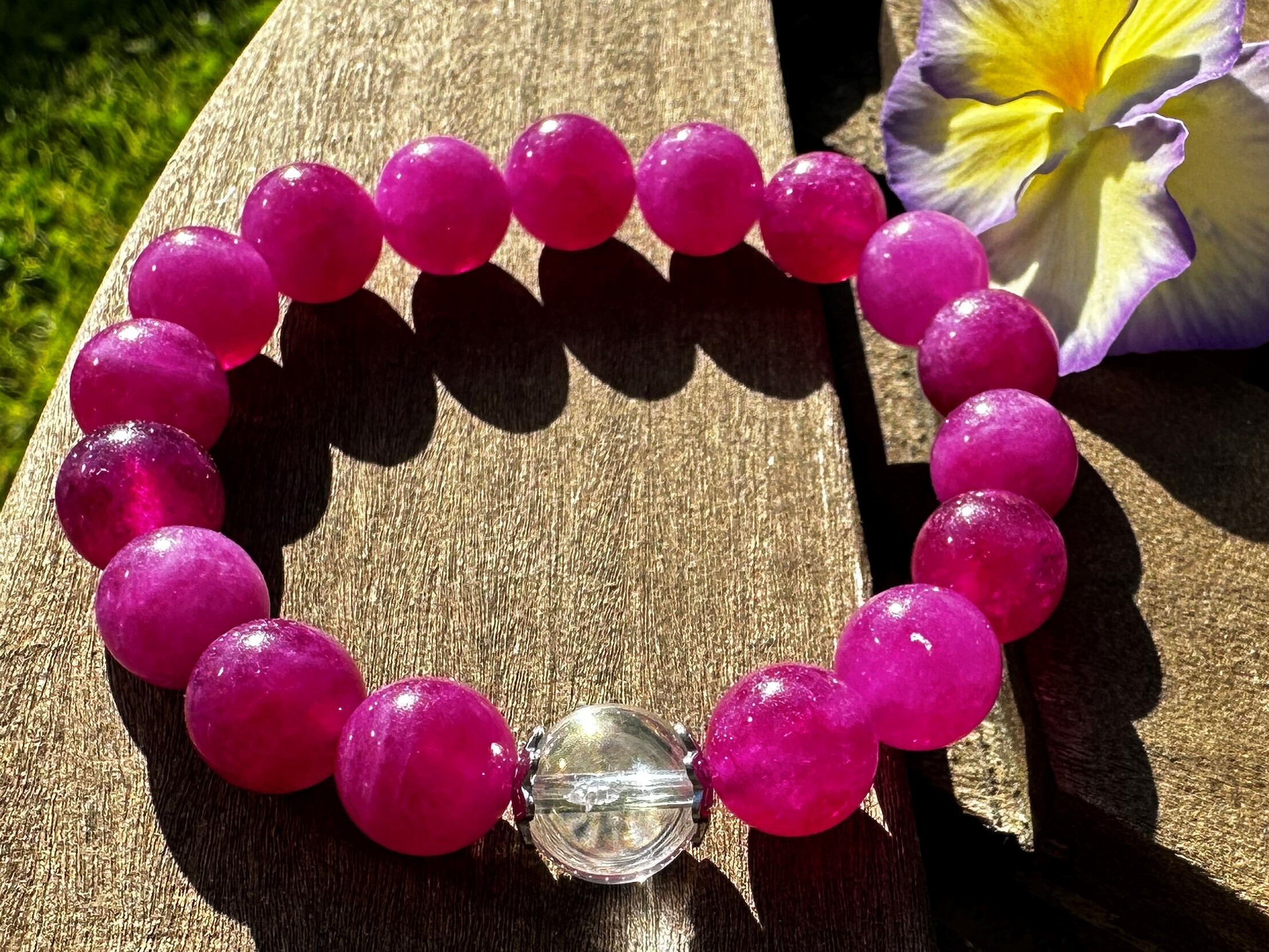 Pink Tourmaline And Angel Aura, 10mm, Healing Stone Bracelet With Positive Energy! Pink Tourmaline And Angel Aura, 10mm, Healing Stone Bracelet With Positive Energy!