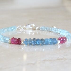 Aquamarine and Pink Tourmaline Bracelet, Ombre Blue Jewelry Aquamarine and Pink Tourmaline Bracelet, Ombre Blue Jewelry