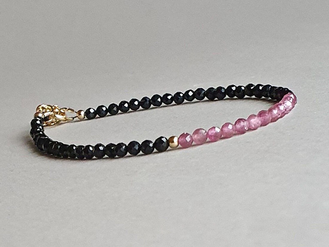 Black And Pink Tourmaline Bracelet: Gold Filled Protection Jewelry