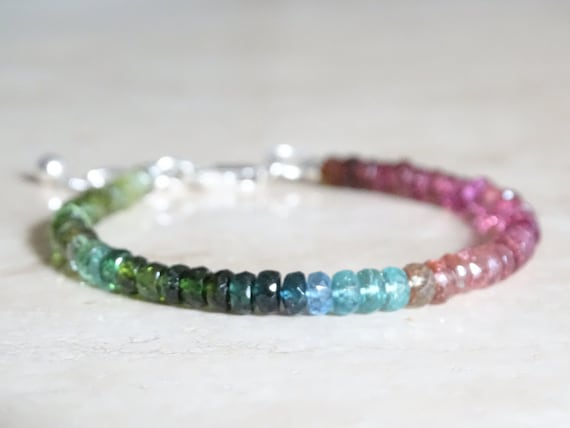 Blue And Pink Tourmaline Bracelet: Sterling Silver Or Gold Filled