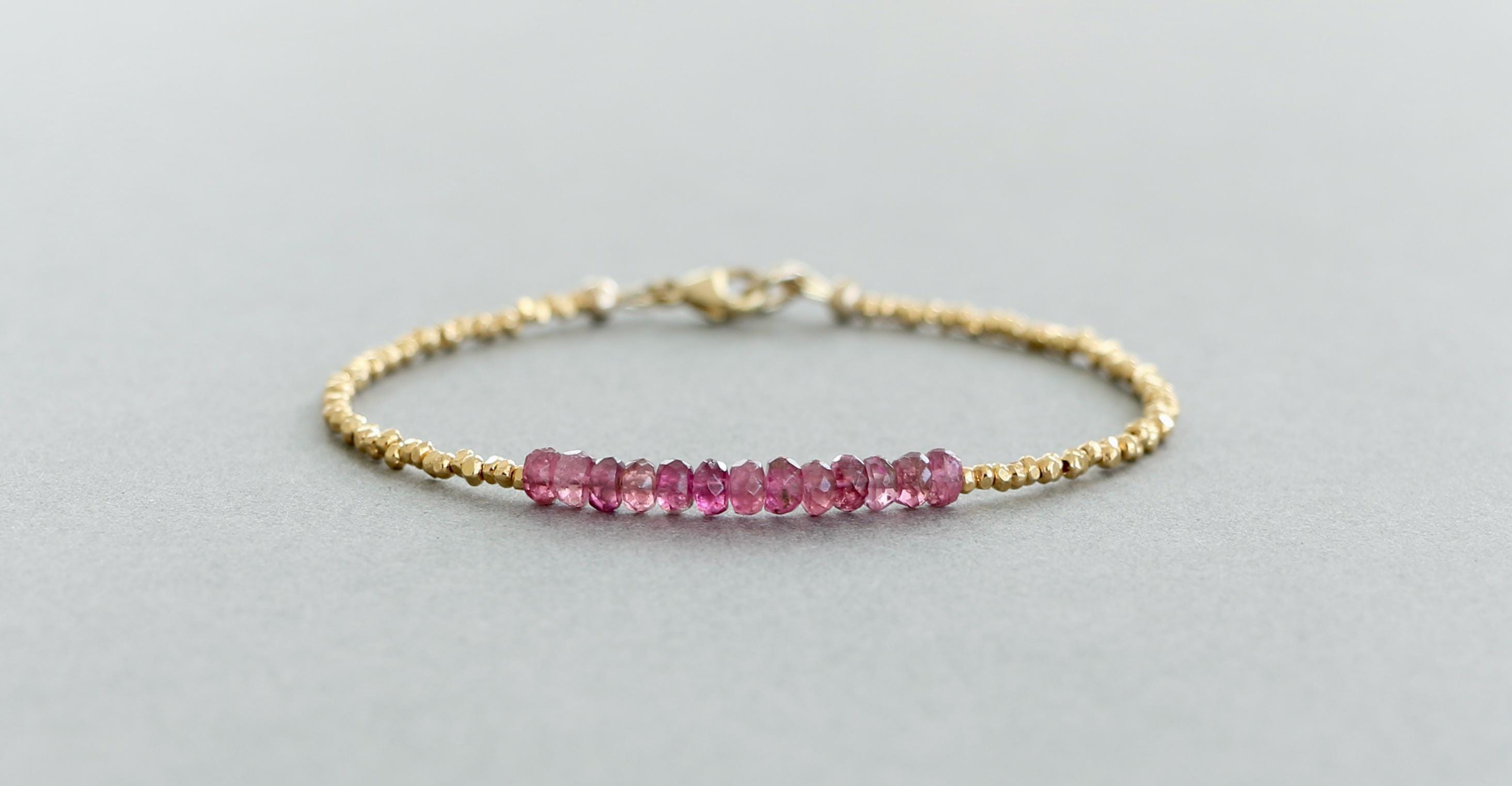 Dainty Pink Tourmaline Bracelet: Karen Hill Tribe Gold Vermeil Beads Dainty Pink Tourmaline Bracelet: Karen Hill Tribe Gold Vermeil Beads
