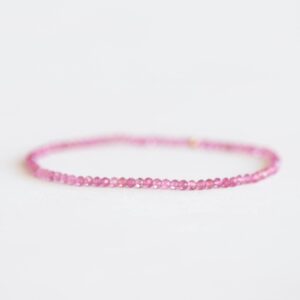 Dainty Pink Tourmaline Stretch Bracelet: Beaded Gemstone Jewelry With Sterling Silver, Yellow Or Rose Gold Filled Dainty Pink Tourmaline Stretch Bracelet: Beaded Gemstone Jewelry With Sterling Silver, Yellow Or Rose Gold Filled