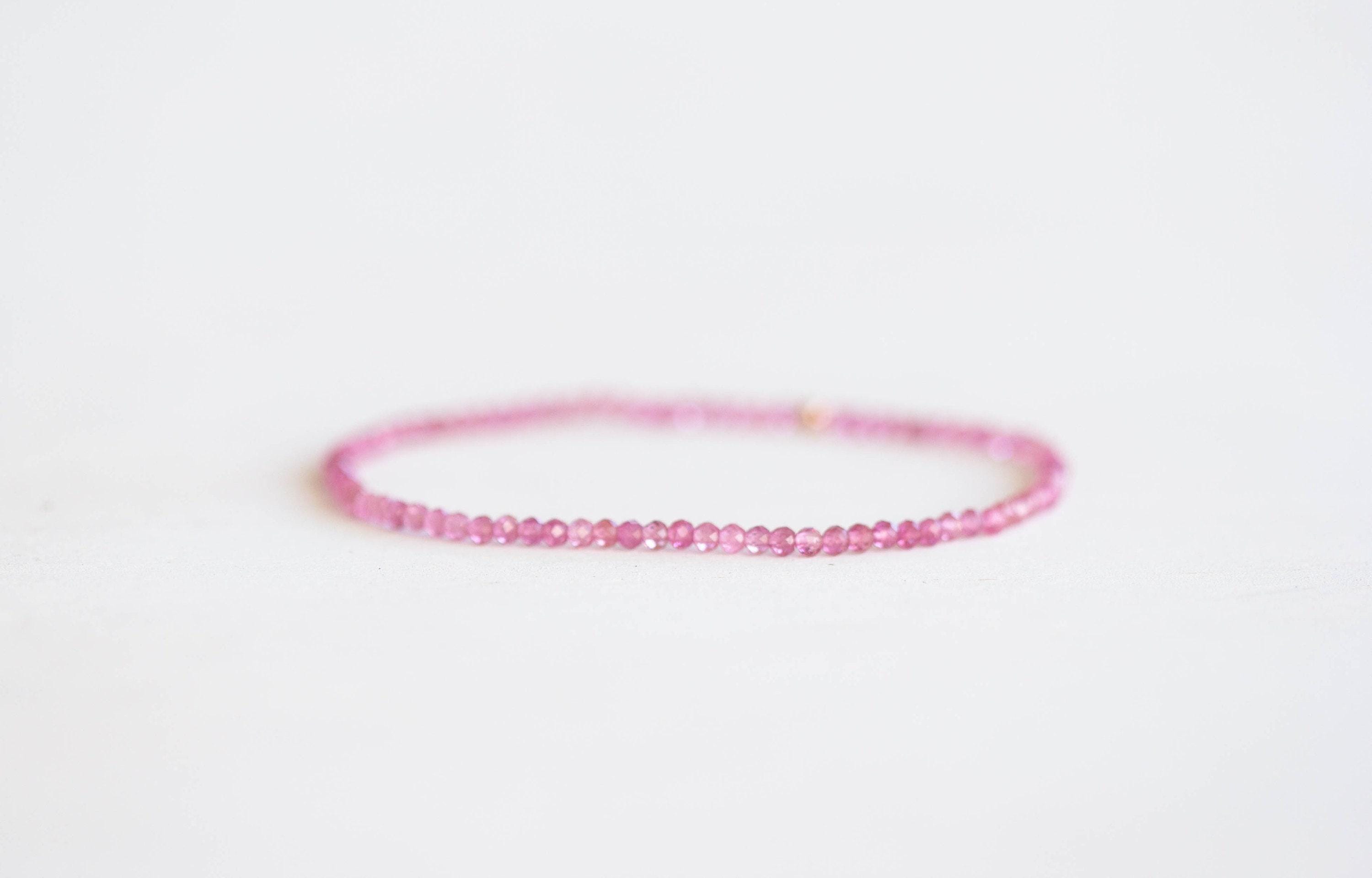 Dainty Pink Tourmaline Stretch Bracelet: Beaded Gemstone Jewelry With Sterling Silver, Yellow Or Rose Gold Filled Dainty Pink Tourmaline Stretch Bracelet: Beaded Gemstone Jewelry With Sterling Silver, Yellow Or Rose Gold Filled