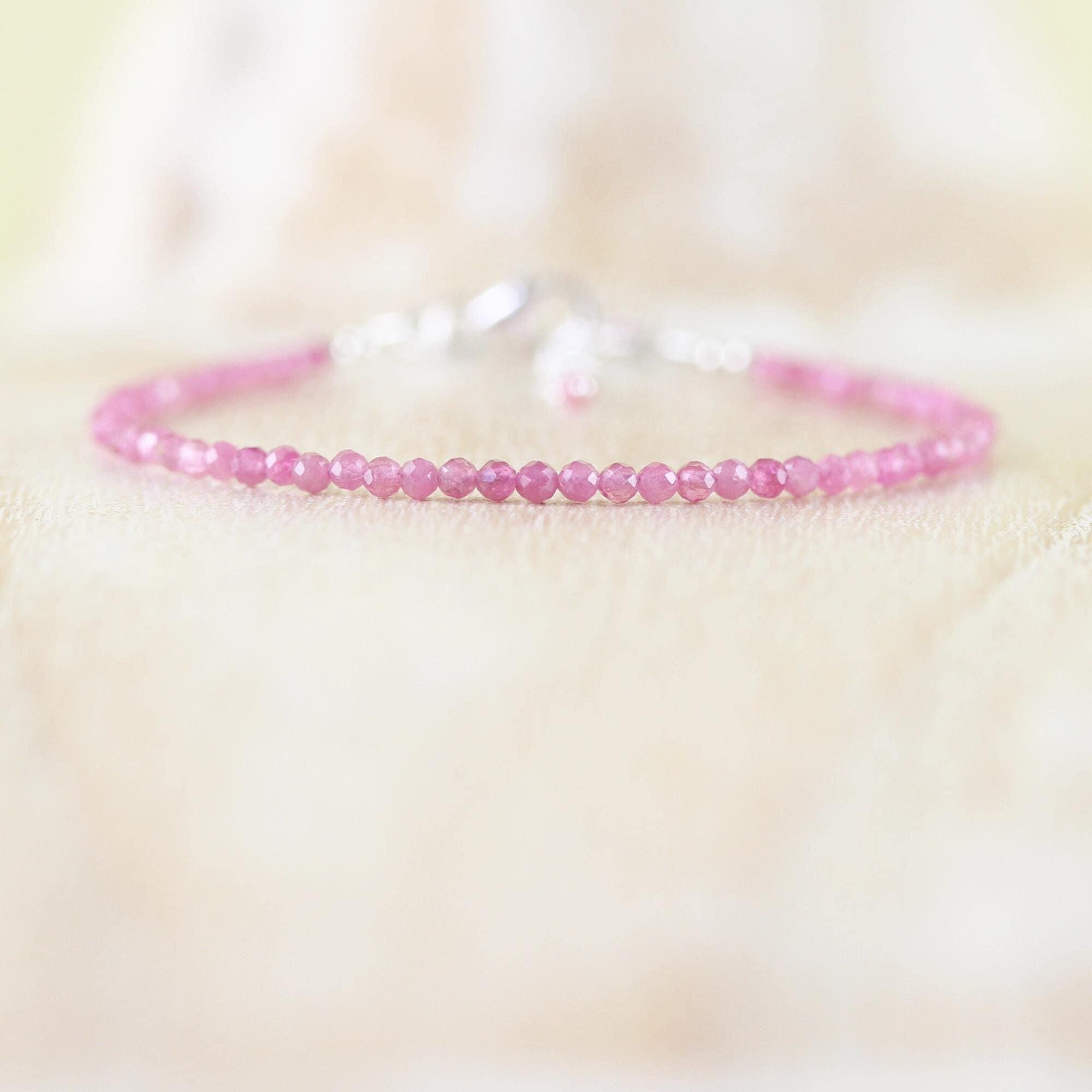 Pink Tourmaline Delicate Bracelet In Sterling Silver, Gold Or Rose Gold Filled, Dainty Gemstone Stacking Bracelet, 2 To 2.2mm Faceted Beads Pink Tourmaline Delicate Bracelet In Sterling Silver, Gold Or Rose Gold Filled, Dainty Gemstone Stacking Bracelet, 2 To 2.2mm Faceted Beads