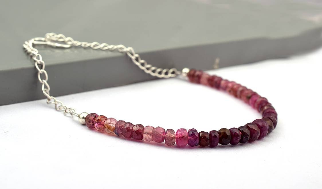 Designer Rondelle Pink Tourmaline Bracelet In 925 Sterling Silver, Dainty Bracelet, Beaded Gemstone Bracelet, Ombre Bracelet, Gift For Her Designer Rondelle Pink Tourmaline Bracelet In 925 Sterling Silver, Dainty Bracelet, Beaded Gemstone Bracelet, Ombre Bracelet, Gift For Her