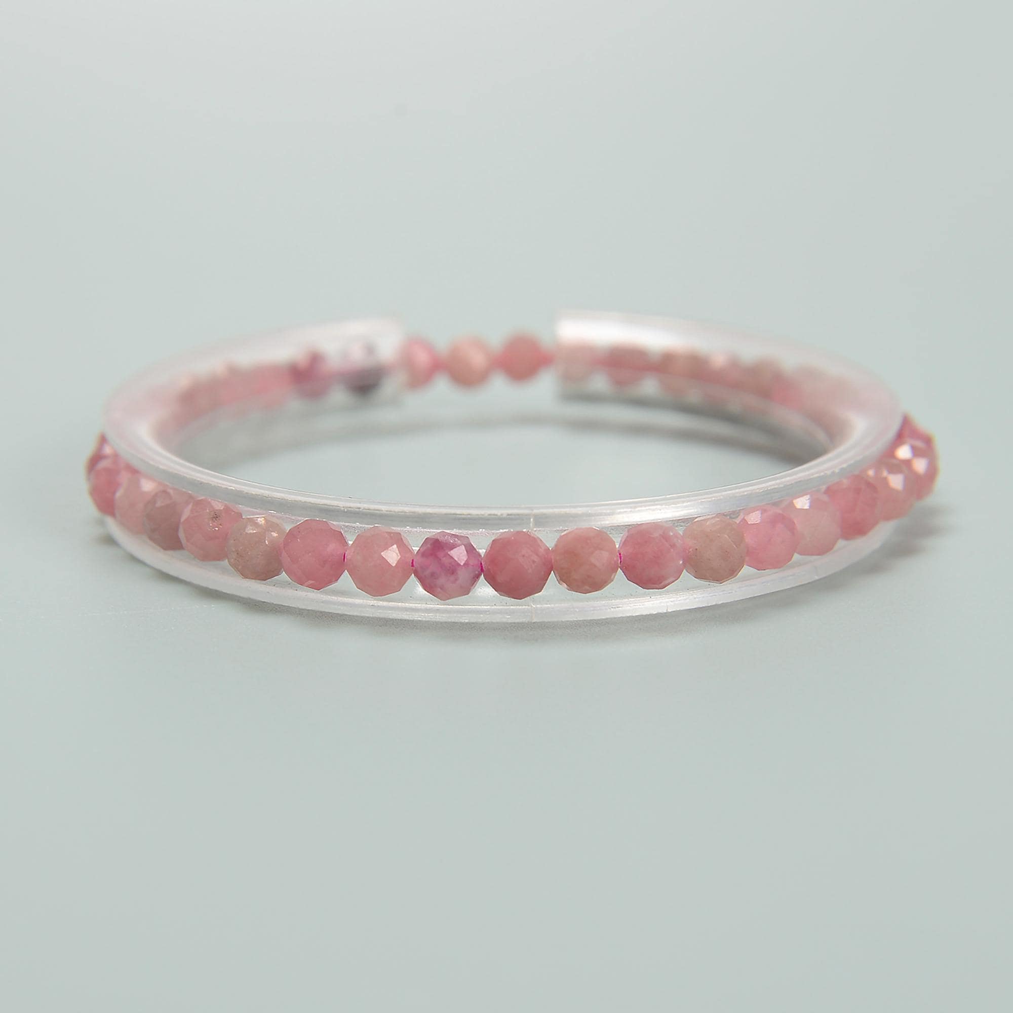 Pink Tourmaline Faceted Round Beaded Bracelet Beads Size 4mm 7.5'' Length