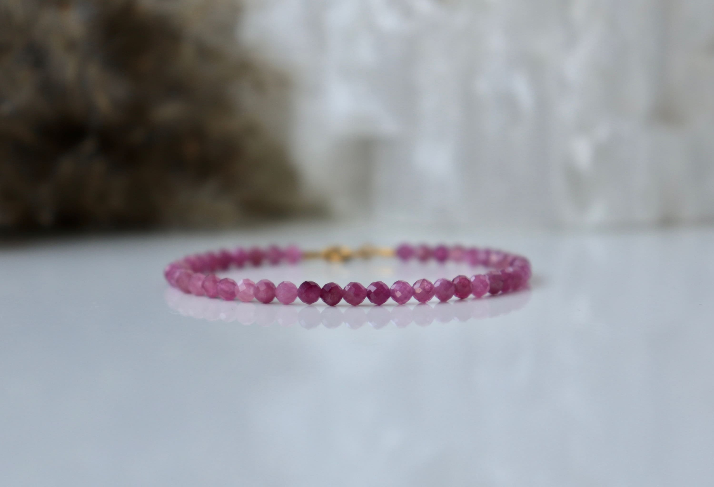 Genuine Pink Tourmaline, High Quality Pink Tourmaline Jewelry, October Birthstone, Dainty Minimalist Bracelet, Tiny Gemstone Bracelet 3mm