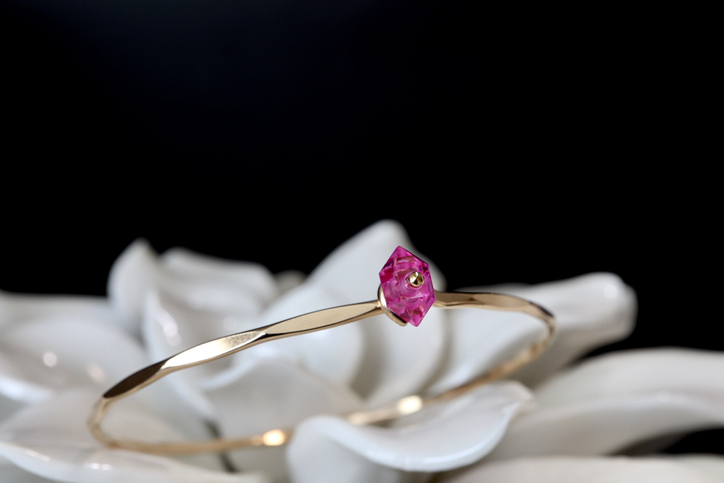 Pink Tourmaline Geo Bangle Bracelet In 14k Gold Filled And Sterling Silver - October Birthstone Jewelry