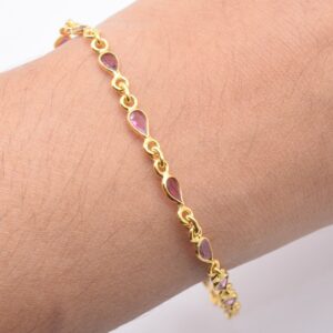 Handmade 9k/14k/18k Gold Pink Tourmaline Pear Bracelet: October Birthstone Handmade 9k/14k/18k Gold Pink Tourmaline Pear Bracelet: October Birthstone