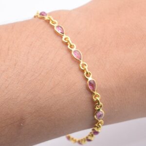 Handmade 9k/14k/18k Gold Pink Tourmaline Teardrop Bracelet - October Birthstone Handmade 9k/14k/18k Gold Pink Tourmaline Teardrop Bracelet - October Birthstone