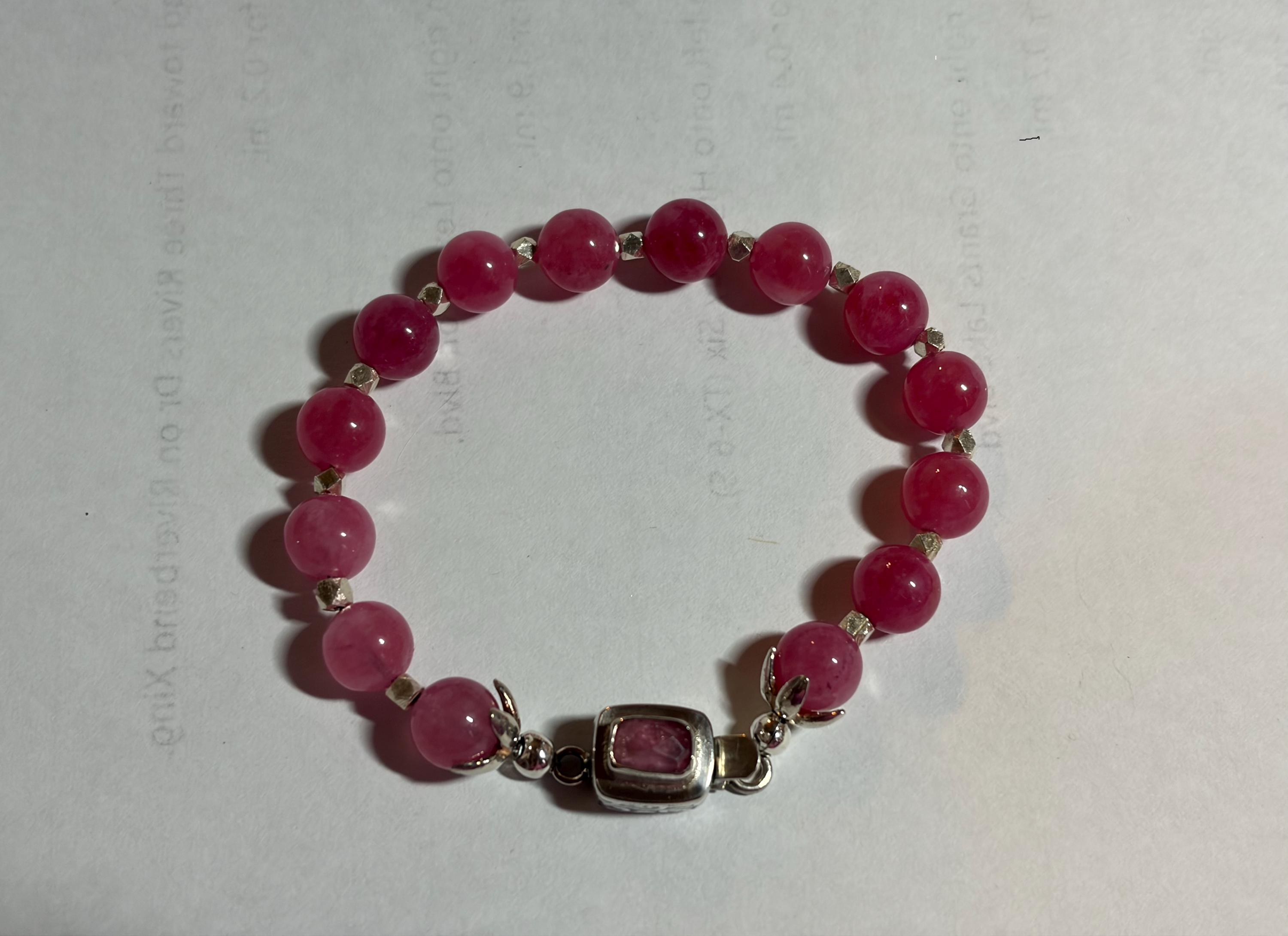 Handmade Pink Tourmaline Bracelet - Sterling Silver Beaded Jewelry