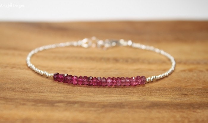 Pink Tourmaline Bracelet, Hill Tribe Silver Beads, Pink Tourmaline Jewelry, Layering, Minimalist, October Birthstone Pink Tourmaline Bracelet, Hill Tribe Silver Beads, Pink Tourmaline Jewelry, Layering, Minimalist, October Birthstone