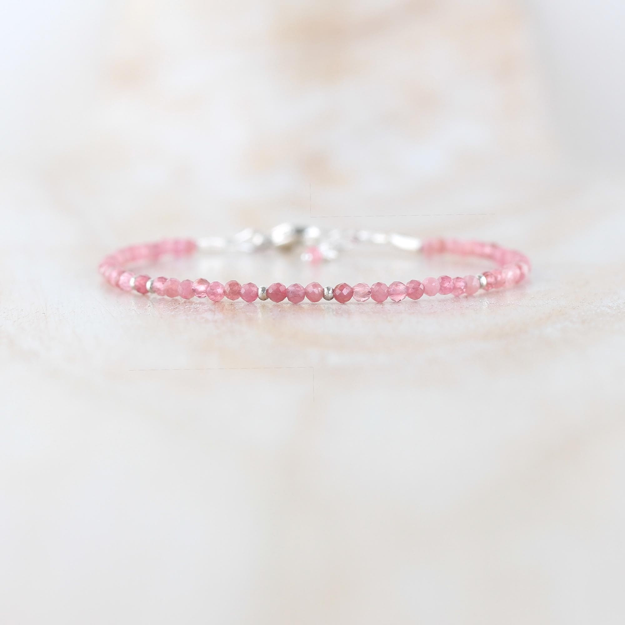 Pink Tourmaline Bracelet In Sterling Silver, Gold Or Rose Gold Filled With Dainty 2 To 2.2mm Faceted Beads, Natural Gemstone Jewellery