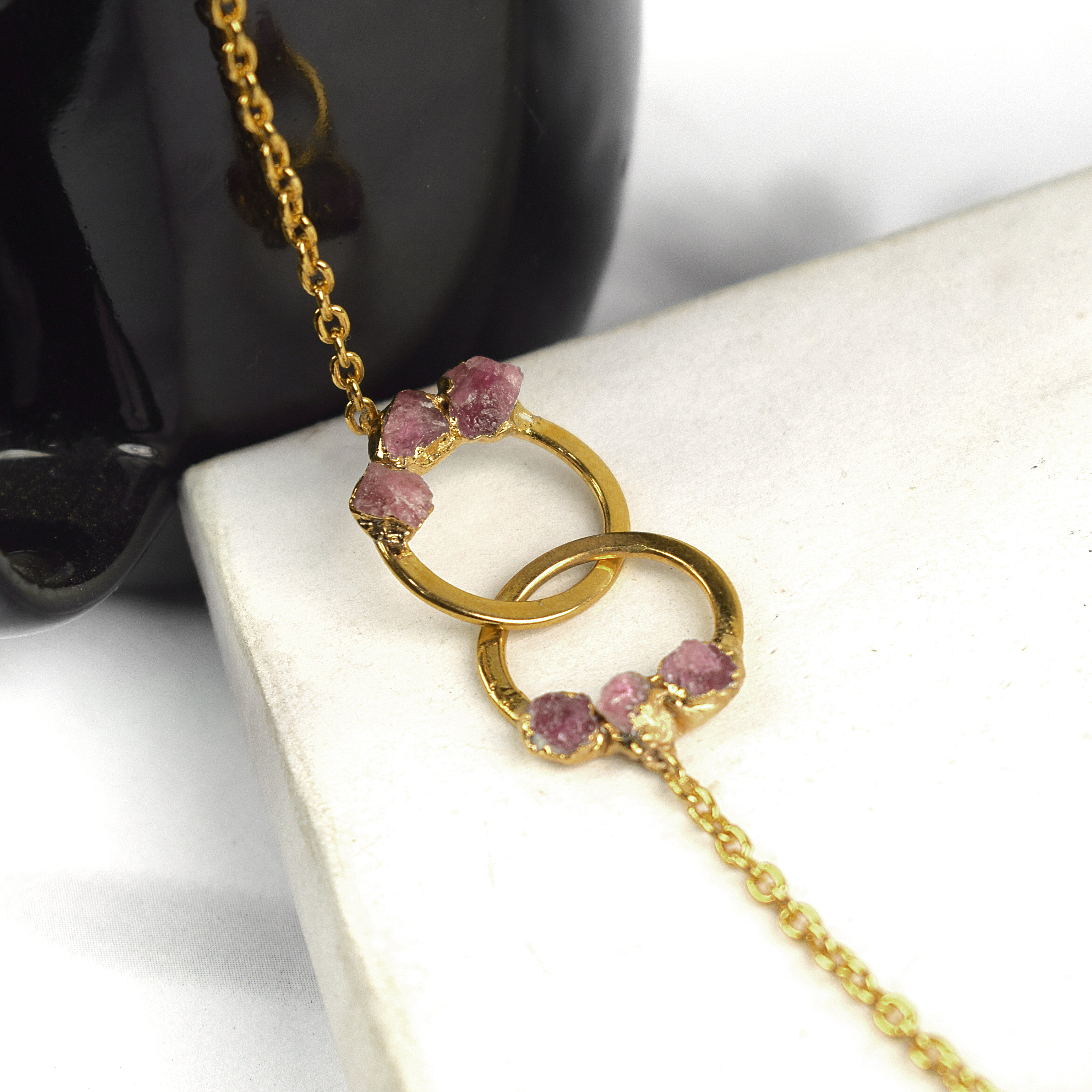 Natural Pink Tourmaline Gemstone Bracelet Stone Bracelet Birthstone Bracelet Chain Bracelet Rope 24k Chain Bracelet Gift For Her
