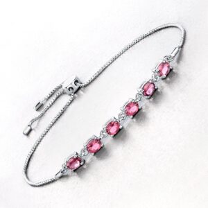 Pink Tourmaline Bracelet, Natural Pink Tourmaline Oval-cut Bolo Tennis Bracelet In .925 Sterling Silver, October Birthstone, Bridesmaid Gift Pink Tourmaline Bracelet, Natural Pink Tourmaline Oval-cut Bolo Tennis Bracelet In .925 Sterling Silver, October Birthstone, Bridesmaid Gift