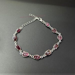 Raw Pink Tourmaline Bracelet: 925 Sterling Silver Beaded Gemstone Raw Pink Tourmaline Bracelet: 925 Sterling Silver Beaded Gemstone