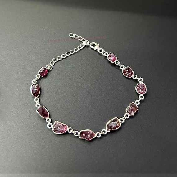 Raw Pink Tourmaline Bracelet: 925 Sterling Silver Beaded Gemstone Raw Pink Tourmaline Bracelet: 925 Sterling Silver Beaded Gemstone