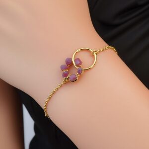 Raw Pink Tourmaline Floral Bracelet | 24k Rope Chain Raw Pink Tourmaline Floral Bracelet | 24k Rope Chain
