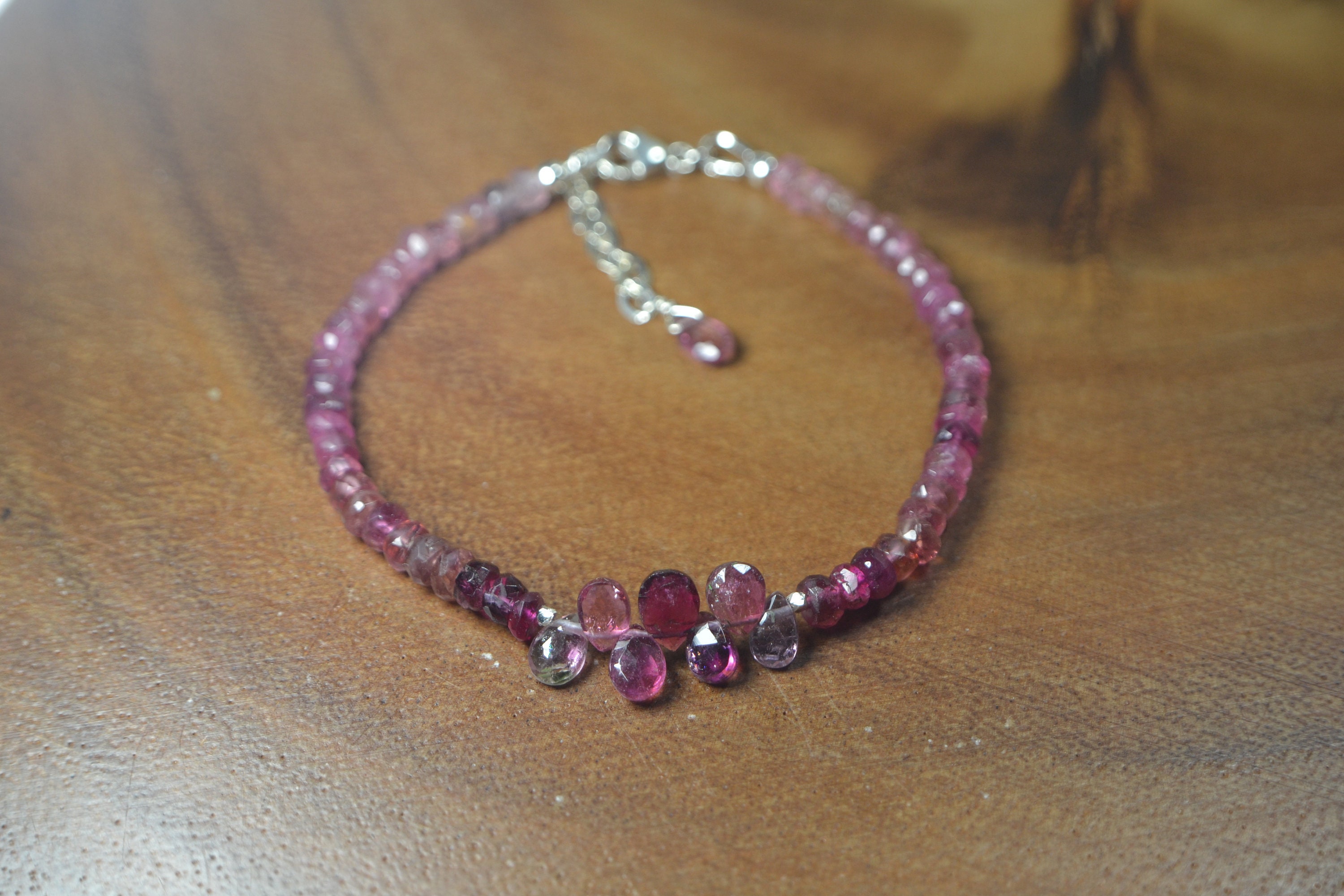 Rubellite Tourmaline Bracelet In Sterling Silver // Ombre Pink Tourmaline // October Birthstone // 5th, 8th Anniversary // Dainty Tourmaline