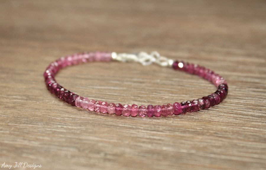 Pink Tourmaline Bracelet, Shaded Ombre Pink Tourmaline Jewelry, October Birthstone, Gemstone Jewelry